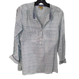 ROBERTA ROLLER RABBIT Women's Button Front Pullover Shirt Sz S Green & White NEW